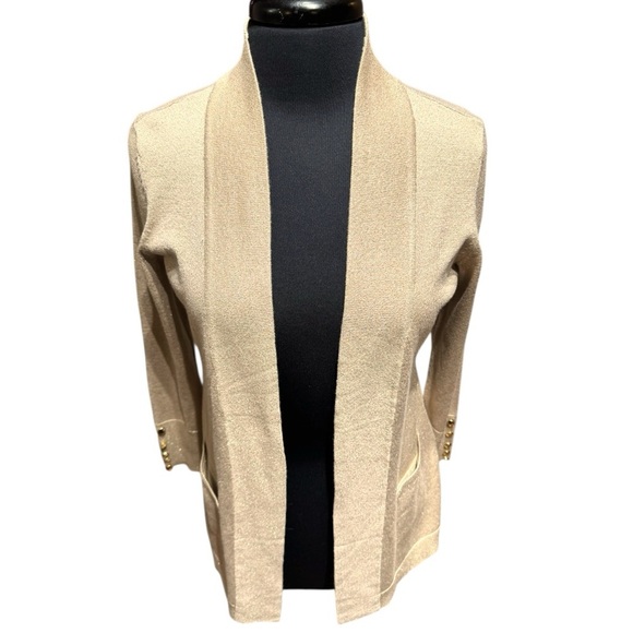 NWOT JM Collection Open Front Metallic Gold Cardigan Size Petite Medium - Picture 1 of 6